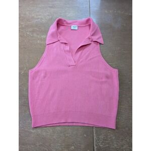 Abercrombie & Fitch Pink Ribbed Knit Sleeveless‎ Collared Top Women's large